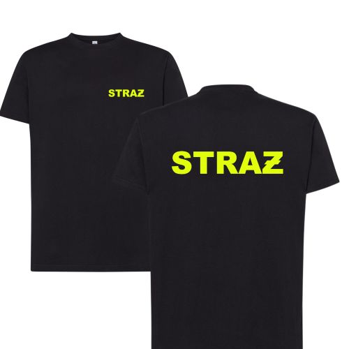 Koszulka Czarna z Nadrukiem "STRAŻ" Neon Yellow